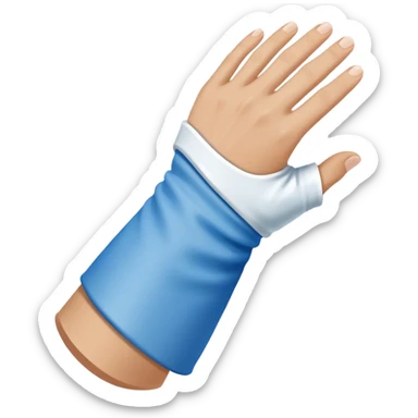 Arm in a blue cast with white edges at top and bottom  sticker