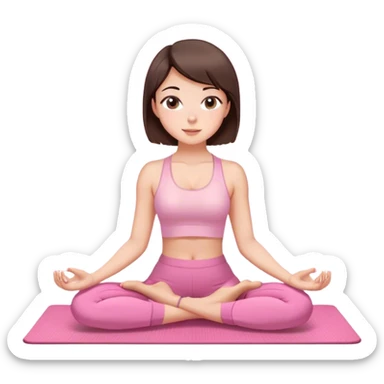 Brunette short hair and brown eyes yoga beautiful girl in light pink pink pink clothes sitting on a yoga mat sticker