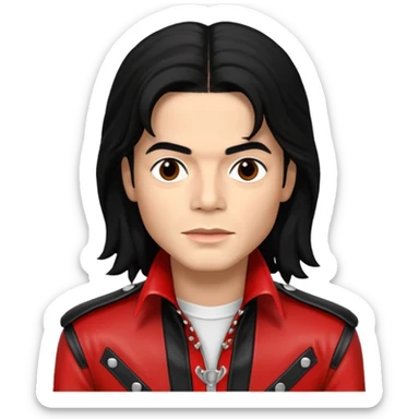 Michael Jackson light skin, long black hair, brown eyes, red and black outfit sticker