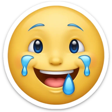 Emoji, yellow round laughing face, blue tears of joy on it  sticker