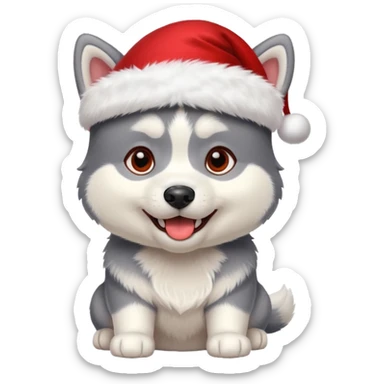 Pups husky in  red new yaer hat sticker