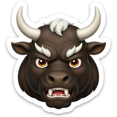 black angry powerful with white horns bull emoji sticker