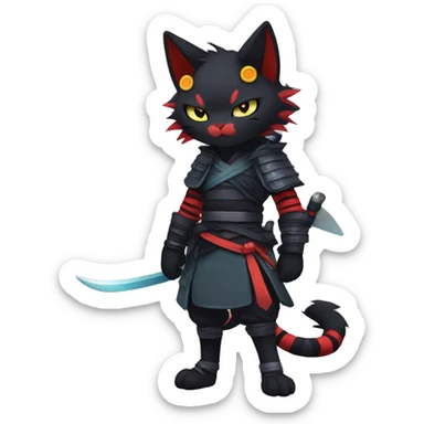 Edgy Cool Anthro Samurai cool pretty dark Litten-Pokémon-cat-fursona-animal techwear Bandages gloves socks sticker