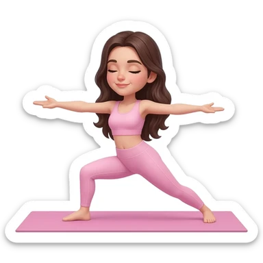 Chica haciendo yoga que sea bonita cabello castaño oscuro y ropa de yoga rosa claro sticker