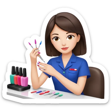 Brunette Girl getting a manicure at nail salon wind club sticker