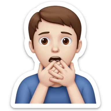 White person with brown hair choking themselves with both hands sticker