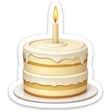 Cinematic Realistic Simple Vanilla Cake, a perfectly baked golden sponge with soft, airy layers, delicate vanilla frosting smoothly spread across the top, tiny flecks of vanilla bean visible, warm golden lighting creating depth, glowing with a sweet, irresistible charm. sticker