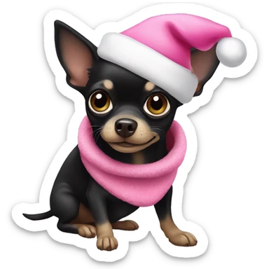 black chihuahua with a pink Santa hat sticker