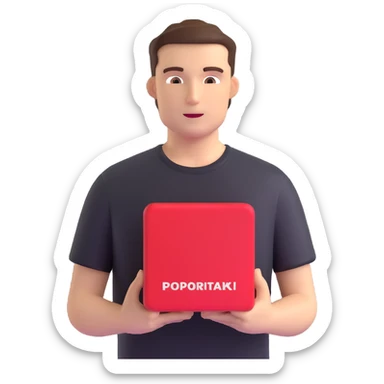 A man in a black t-shirt holding a red square, with the text "продающий красный" sticker