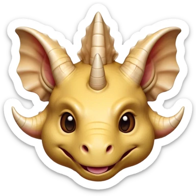 Cinematic Cute Triceratops Portrait Emoji, Head tilted playfully with a gentle smile, featuring a compact, sturdy body with three adorably prominent horns and a charmingly frilled head, Simplified yet irresistibly adorable features, highly detailed, glowing with a warm, inviting earthy glow, high shine, affectionate and lively, stylized with a touch of whimsical dinosaur charm, soft glowing outline, capturing the essence of a mischievous yet endearing Triceratops that seems as if it could trot out of the screen into your arms! sticker
