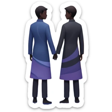 Center composition: Two silhouetted figures standing back-to-back or side-by-side in a circle of calm (soft blues, lavenders, white light)
Around them: Swirling storm energy—abstract shapes, wind lines, chaotic movement in reds, oranges, and dark grays sticker