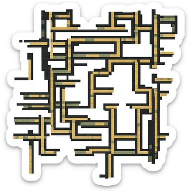 Make the intersecting pathways more complex, with additional twists, turns, and overlapping segments, in pixel art style, no background. sticker