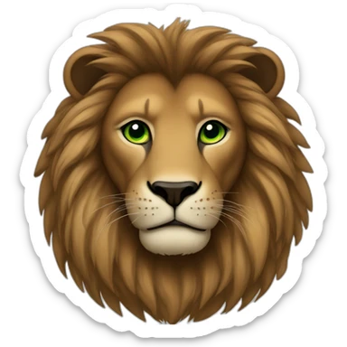 brown lion with a black  mane and green eyes sticker
