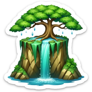 water cascading down tree covered cliff sticker