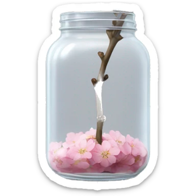 Realistic big sakura flower stem in a transparent jar vase sticker