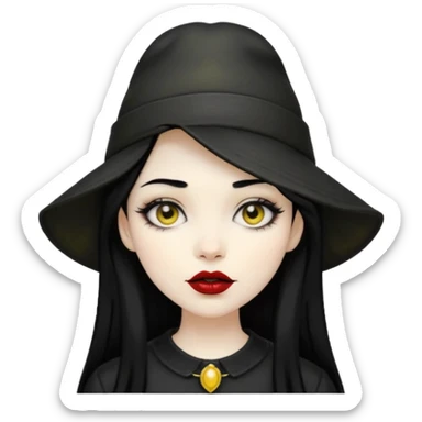 gothic girl black haired with yellow hat sticker