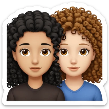 two bestfriends one tan, brown eyes curly hair and the other pale, black straight hair, brown eyes sticker