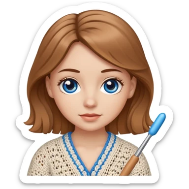 White girl with light brown/dark blond long hair and blue eyes who likes to crochet sticker