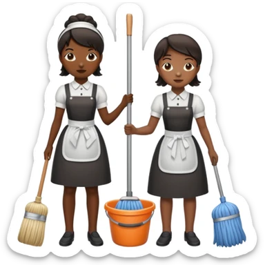 two ugly maids are holding the mop sticker