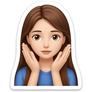 only one Girl , ( no boy ) touching his face with his own both hand, and smoothly rubbing the face sticker