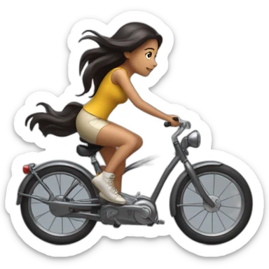 long and dark hair girl riding a shiny bike sticker