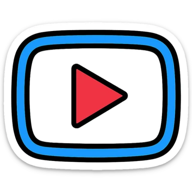 Design a modern YouTube logo with a blue outer border and white inner area, suitable for a YouTube channel with a transparent background. The style should be clean, friendly, and outlined in color with black outlines. sticker
