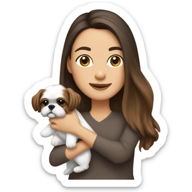 Brunette holding an all tan shih tzu in her arms sticker