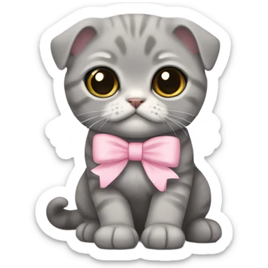 Grey Scottish fold with light pink bow sticker