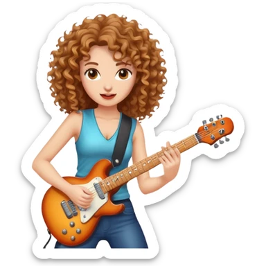 rockstar woman with curly light brown hair playing electric guitar sticker