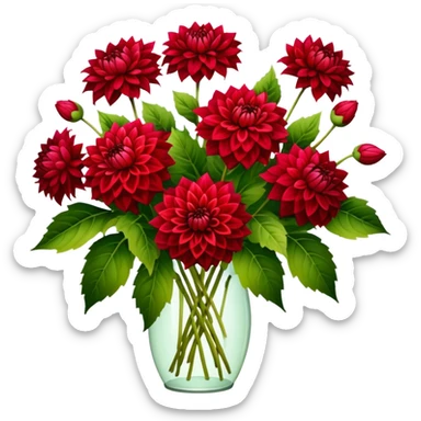 big bouquet Red Dahlia, luxuriant, stem, leaf sticker