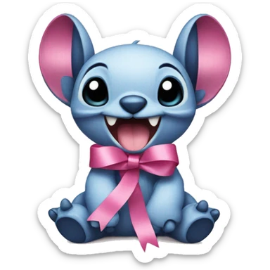 Stitch with pink ribbon sticker
