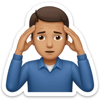 An overwhelmed man touching his forehead with his hands. sticker