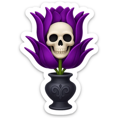 Add a gothic vase under the goth tulip in the style of apple emojis, keeping the background transparent. The style should mimic the apple emoji aesthetic with clean, colorful, and smooth shading typical of apple emojis. sticker