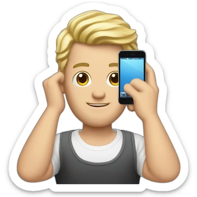 widows peak hair Blonde man holding iPhone in hand sticker