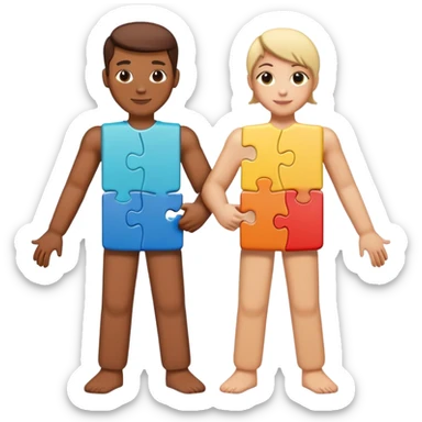 Two people with puzzle piece bodies that fit perfectly together, representing compatible personalities sticker
