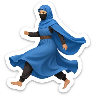 person in a blue niqab with billowing, loose clothing, running, side view sticker
