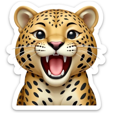 cinematic-realistic-yawning-young cutee jaguar-portrait-emoji,-head-tilted-slightly-with-a-dramatic,-wide-open-yawn,-showcasing-a-lithe,-graceful-build-with-distinctive-rosette-patterns-and-sleepy,-half-closed-eyes,-simplified-yet-irresistibly-adorable, realistic sticker
