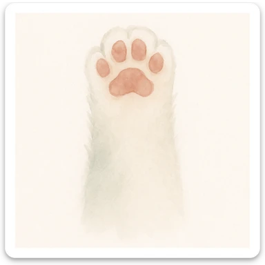 fluffy cat paw, watercolor art style, soft washes, gentle blending, dreamy sticker