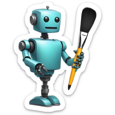 AI robot drawing holding a brush sticker