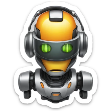 un robot avec les yeux en feu avec un casque audio sticker