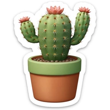 A ceramic pot in a pastel terracotta color, shaped like a cylinder, with a tall pot containing a desert cactus. sticker