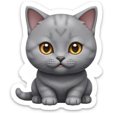 cinematic-cute-realisticbritish shorthair-kitten cat-portrait-emoji,-head-tilted-playfully-and-inquisitively,-sleek-solid-grey-fur,-simplified-yet-adorable-features,-highly-detailed,-glowing-with-a-warm,-friendly-glow sticker