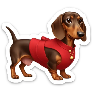 Lady brown Dachshund whith red dress sticker