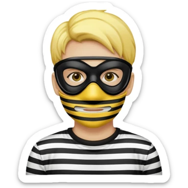 Make a robber emoji with yellow skin and white and black shirt with a mask thats black sticker