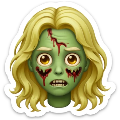 Make a zombie emoji with wavy hair and golden streaks. sticker