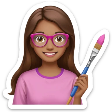 Painting women. smilling   Long hair,  lunette peinture top pink, pinceau sticker