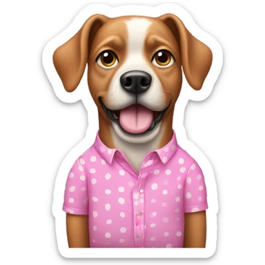 Dog wearing a pink polkadotted shirt talking on a cell phone sticker