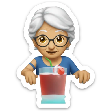 old woman in a pool drinking a beverage sticker