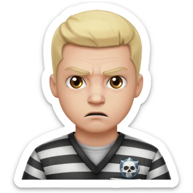 angry blonde tattooed male prisoner with prison BG sticker