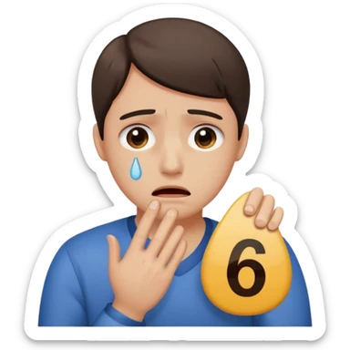 MAke me an emoji of someone crying and holding up the number 67 sticker